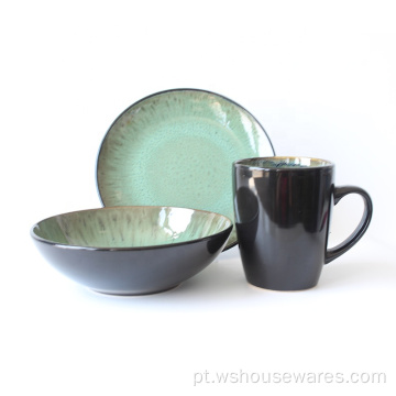 Jantar cerâmico conjunto verde reativo esmalte dinnerware conjunto